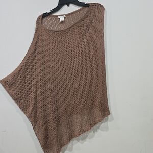 KAREN LESSLY Brown Knit Poncho Top One Size